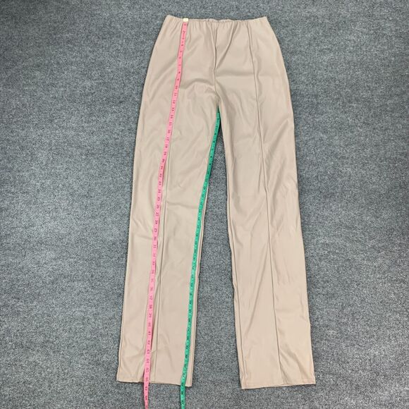 PrettyLittleThing Trouser Womens 6 Stone Faux Leather Seam Detail Straight Leg - Picture 8 of 16